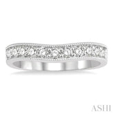 1/2 Ctw Curved Center Milgrain Border Round Cut Diamond Wedding Band in 14K White Gold